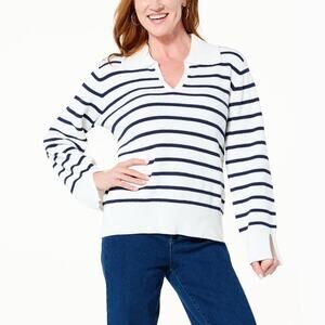 DG2 by Diane Gilman Striped Organic Cotton Collared Sweater NWT Plus Size 2X